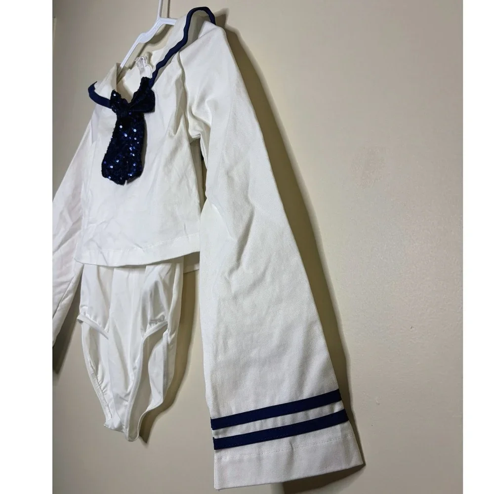 Weissman Bon Voyage Kids Large LC‎ Sailor Dance Leotard Costume Sequin Bow Navy